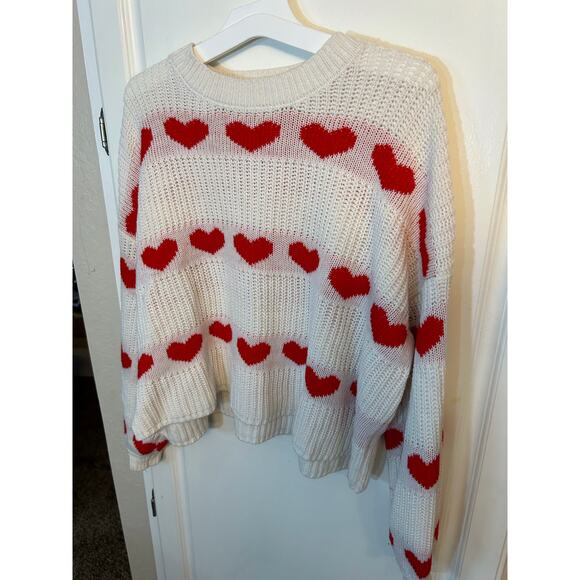 Jessica Simpson white long sleeve sweater with red hearts - Picture 6 of 7